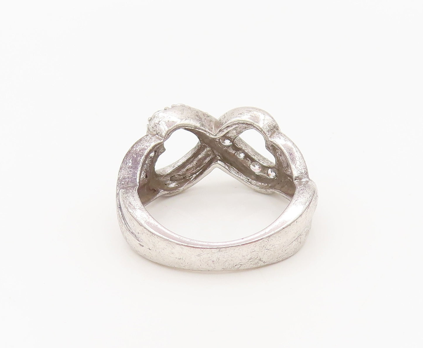 925 Sterling Silver Vintage Swirly Cutout Infinity Heart Ring Sz 5.5 RG27161