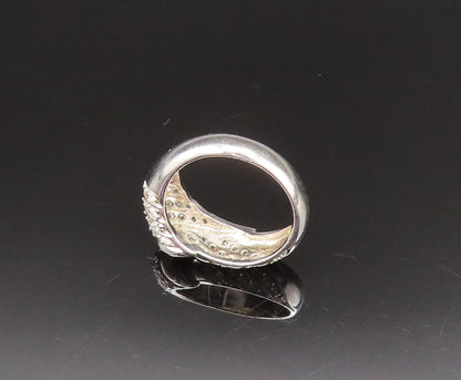 925 Sterling Silver  Vintage Sparkly Topaz Ribbed Dome Ring Sz 7.5  RG25500