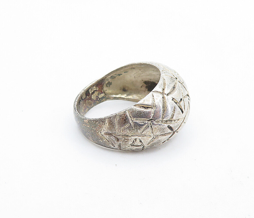 925 Sterling Silver  Vintage Chiseled Design Dome Band Ring Sz 6.5  RG6000