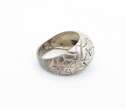 925 Sterling Silver  Vintage Chiseled Design Dome Band Ring Sz 6.5  RG6000