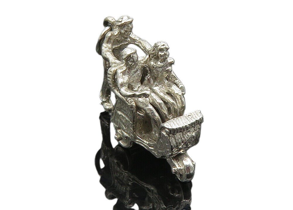 925 Sterling Silver  Vintage Petite Man Pushing Carriage Drop Pendant  PT7688