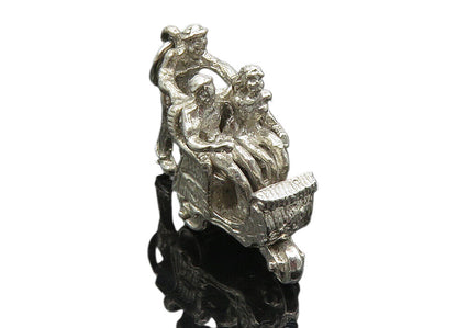 925 Sterling Silver  Vintage Petite Man Pushing Carriage Drop Pendant  PT7688