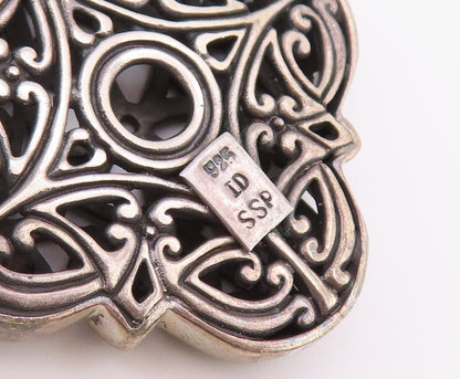 925 Sterling Silver Vintage Pendant Gothic Hearts Scrollwork Holy Cross  PT26388