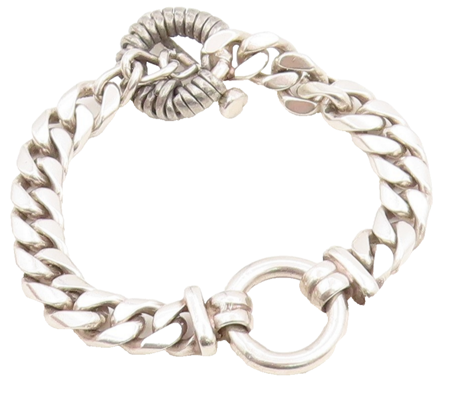 925 Sterling Silver Vintage Bracelet Modernist Curb Link Toggle Chain  BT11486