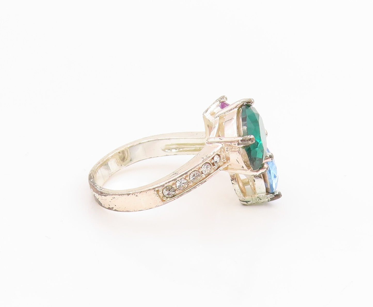 925 Sterling Silver Vintage Ring Multi Gemstone Statement Band  Sz 9  RG34241