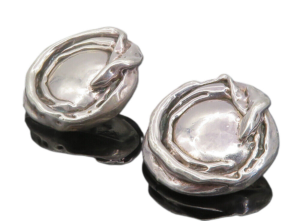 925 Sterling Silver  Vintage Modernist Sculpted Non Pierce Earrings  EG2916