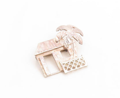925 Sterling Silver Vintage Brooch Pin Solid Cutout House With A Tree  BP11397