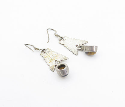 925 Sterling Silver  Vintage Tiger's Eye Butterfly Dangle Earrings  EG3773