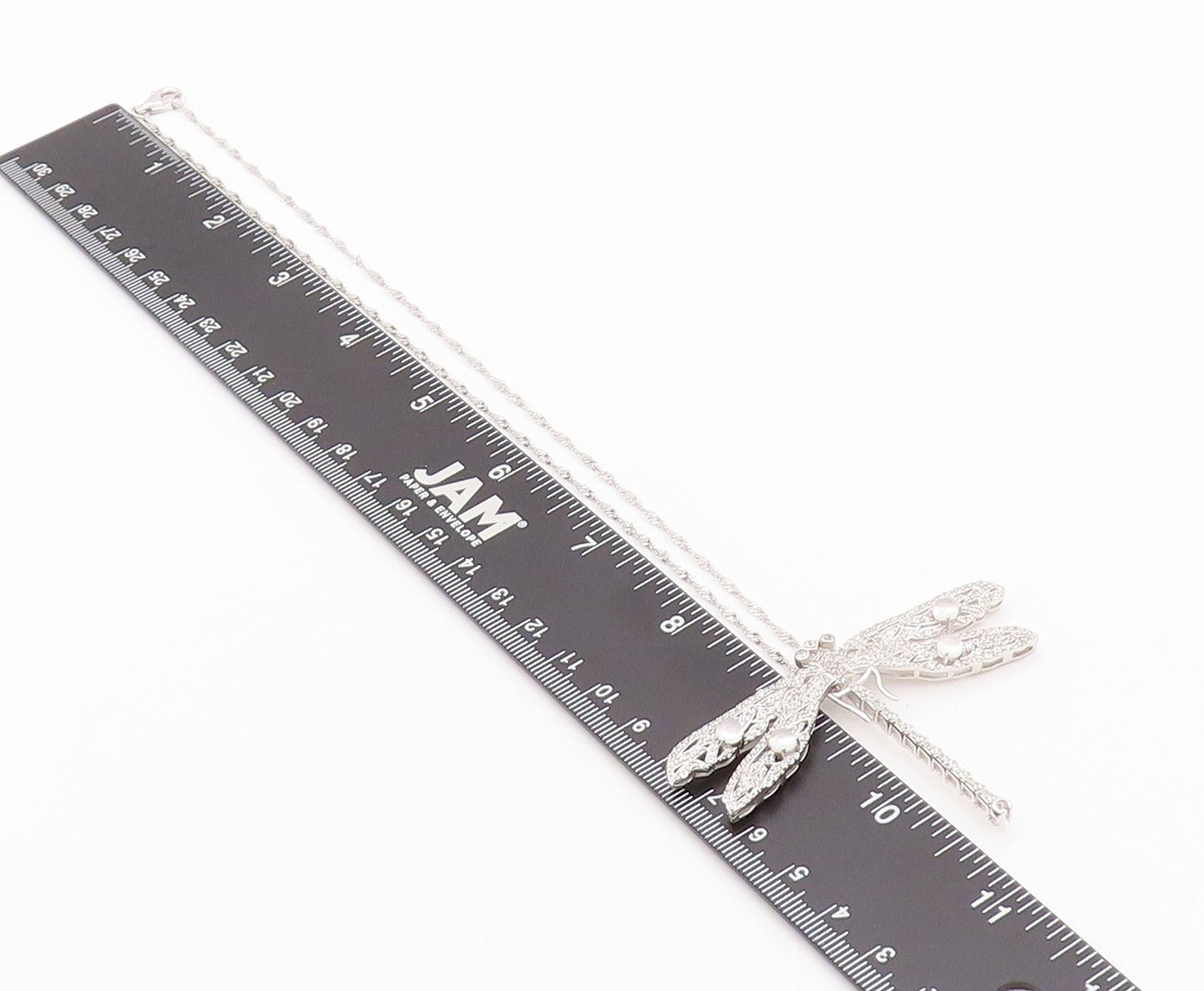 925 Sterling Silver Vintage Necklace Designer Cat's Eye & CZ Dragonfly  NE4521