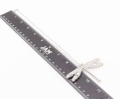 925 Sterling Silver Vintage Necklace Designer Cat's Eye & CZ Dragonfly  NE4521