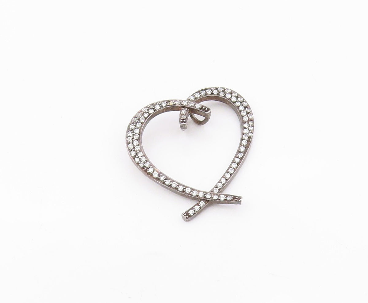925 Sterling Silver  Vintage Cubic Zirconia Open Love Heart Pendant  PT14881