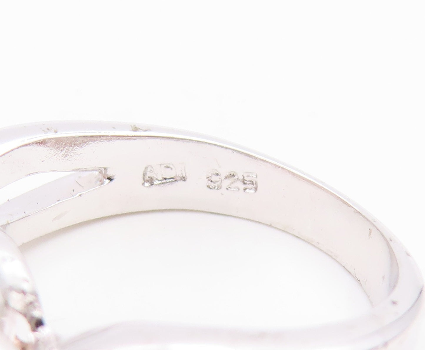 925 Sterling Silver Vintage Ring Modernist Pink CZ Wave Band  Sz 7  RG35639
