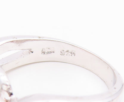 925 Sterling Silver Vintage Ring Modernist Pink CZ Wave Band  Sz 7  RG35639