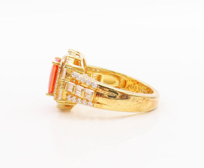 925 Sterling Silver Vintage Ring Gold Plated Orange & White CZ  Sz 7  RG29628