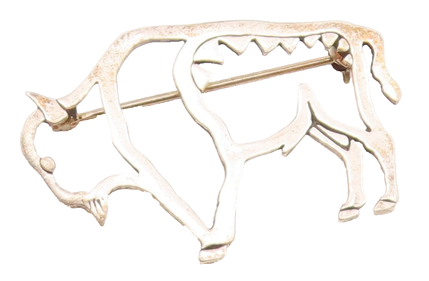 SOUTHWESTERN 925 Silver Vintage Shiny Bull Motif Cut Out Brooch Pin BP9413