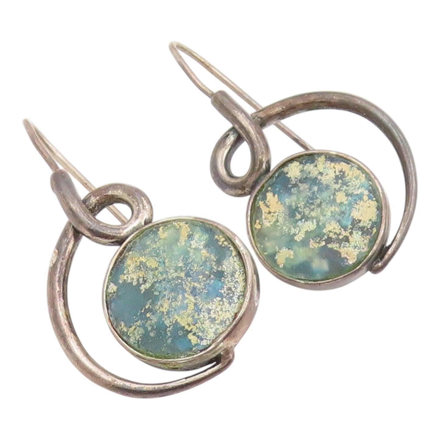 925 Sterling Silver Vintage Earrings BRURIA Classic Roman Glass Dangle  EG14278