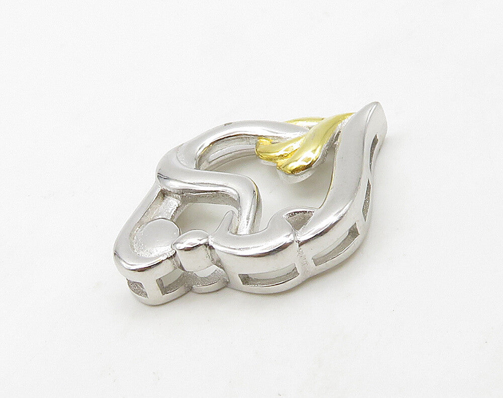 925 Sterling Silver  Two Tone Shiny Mom & Baby Love Heart Pendant  PT12595