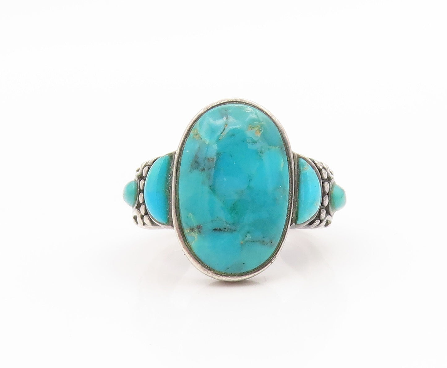925 Sterling Silver Vintage Ring Classic Cabochon Turquoise Band  Sz 7  RG34522