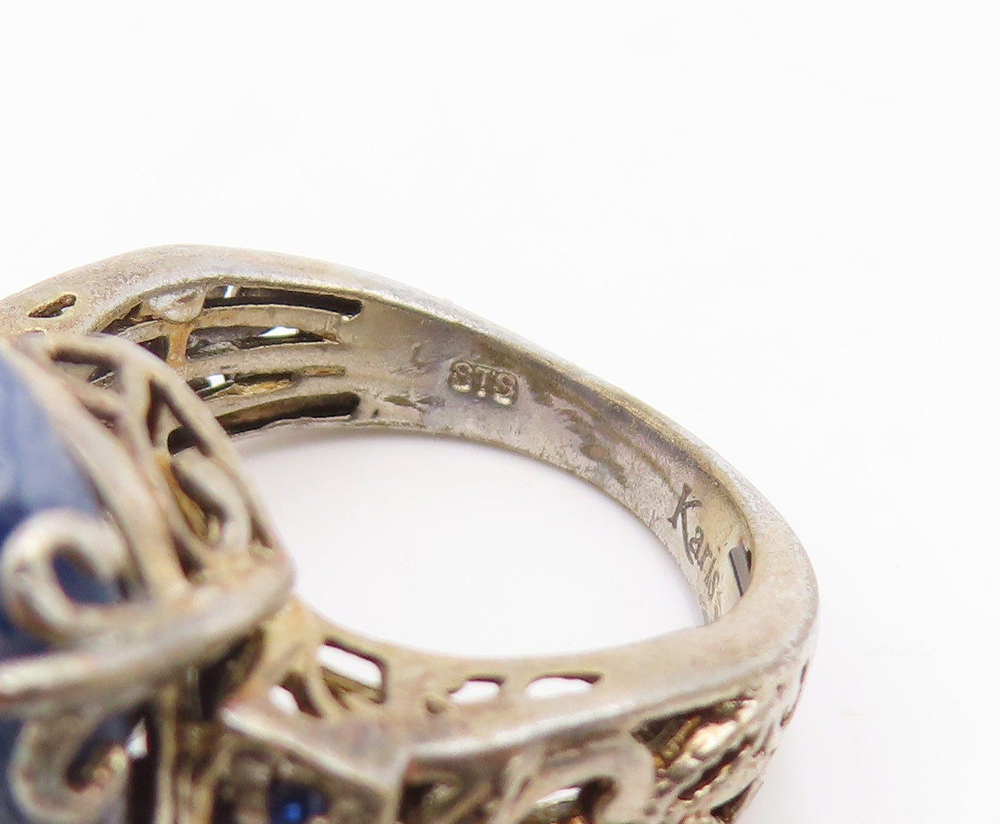 925 Sterling Silver Vintage Ring KARIS Lapis Lazuli Band  Sz 6  RG35656