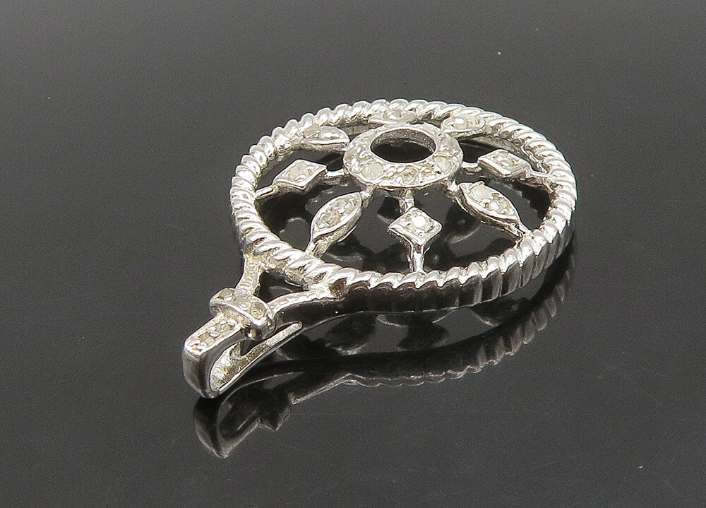 925 Sterling Silver  Vintage Genuine Diamonds Floral Motif Pendant  PT19332