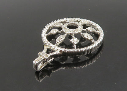 925 Sterling Silver  Vintage Genuine Diamonds Floral Motif Pendant  PT19332