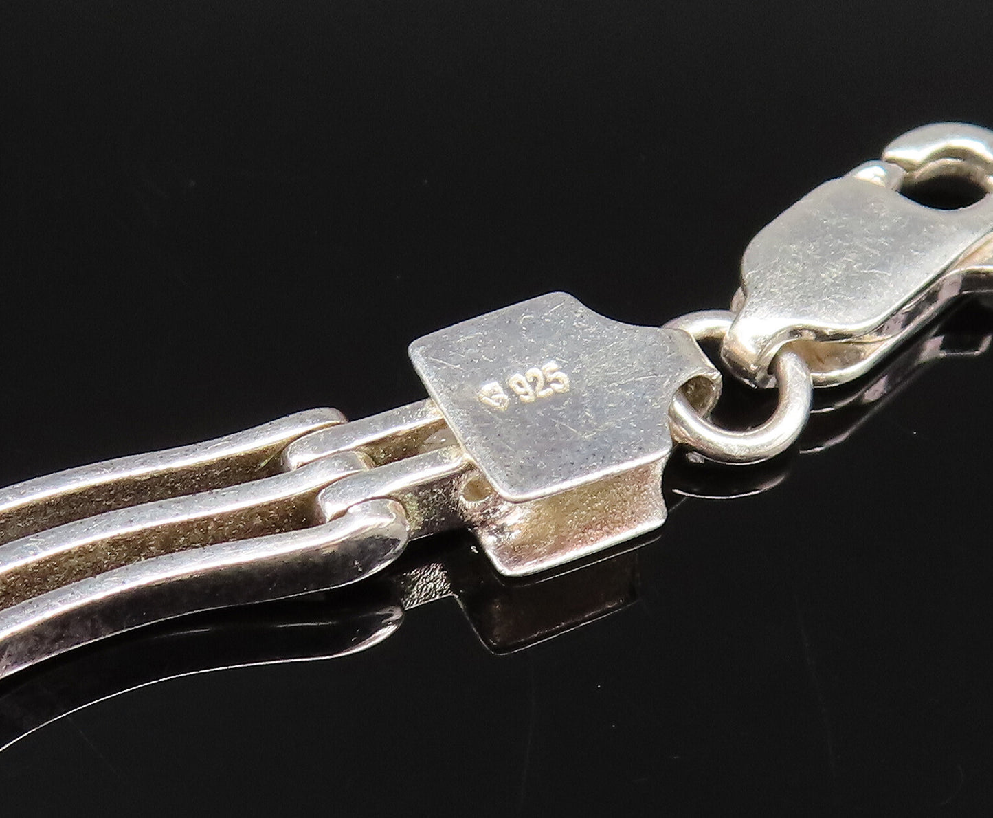 925 Silver  Vintage Peridot Garnet & Gemstones Open Row Link Bracelet  BT9722