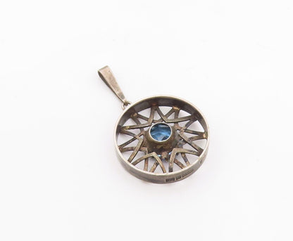 EUROPEAN 925 Sterling Silver  Vintage Blue Topaz Modernist Pendant  PT18783