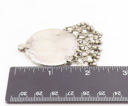 925 Sterling Silver Vintage Pendant Carved Ethnic Tribal Coin Dangle  PT25936