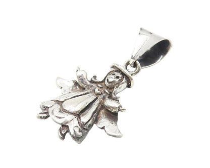 925 Sterling Silver  Vintage Shiny Angel Woman Motif Drop Pendant  PT8903