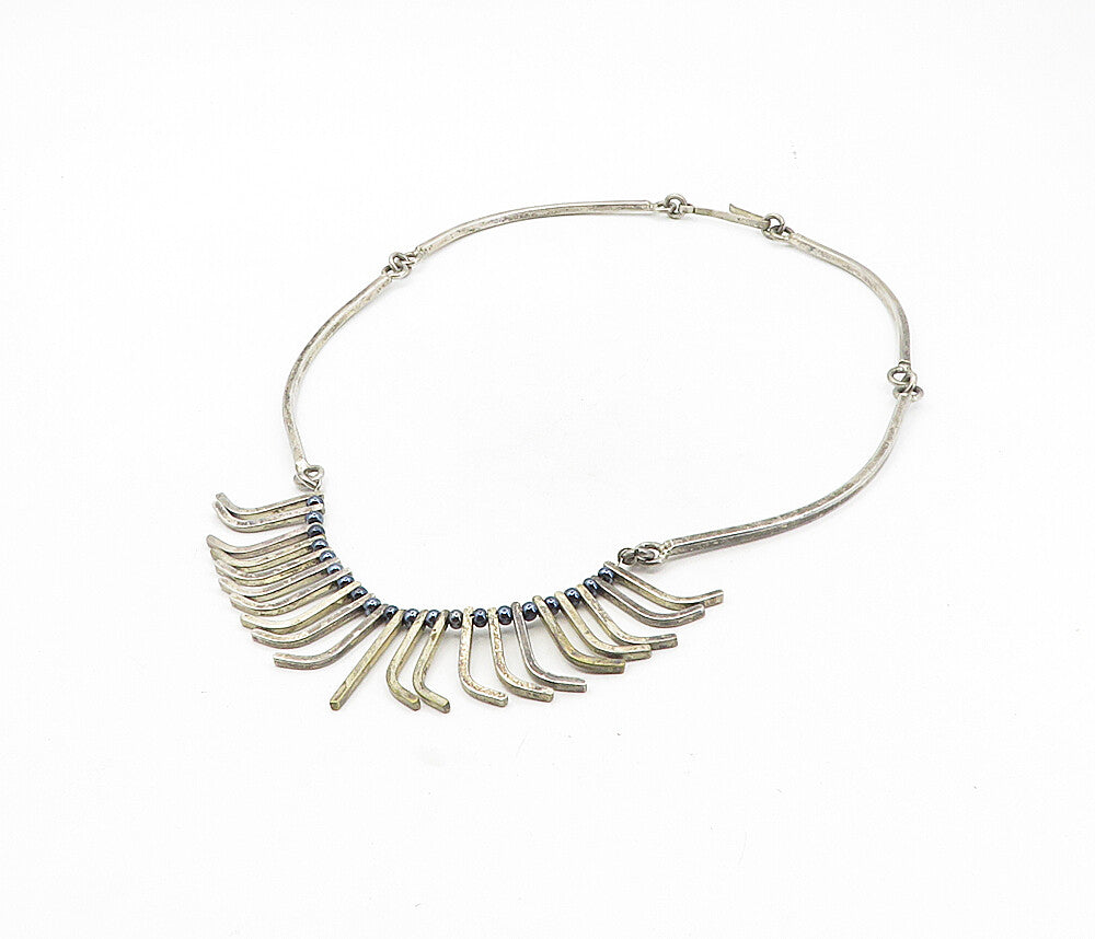 MEXICO 925 Sterling Silver  Vintage Petite Blue Pearls Chain Necklace  NE1592