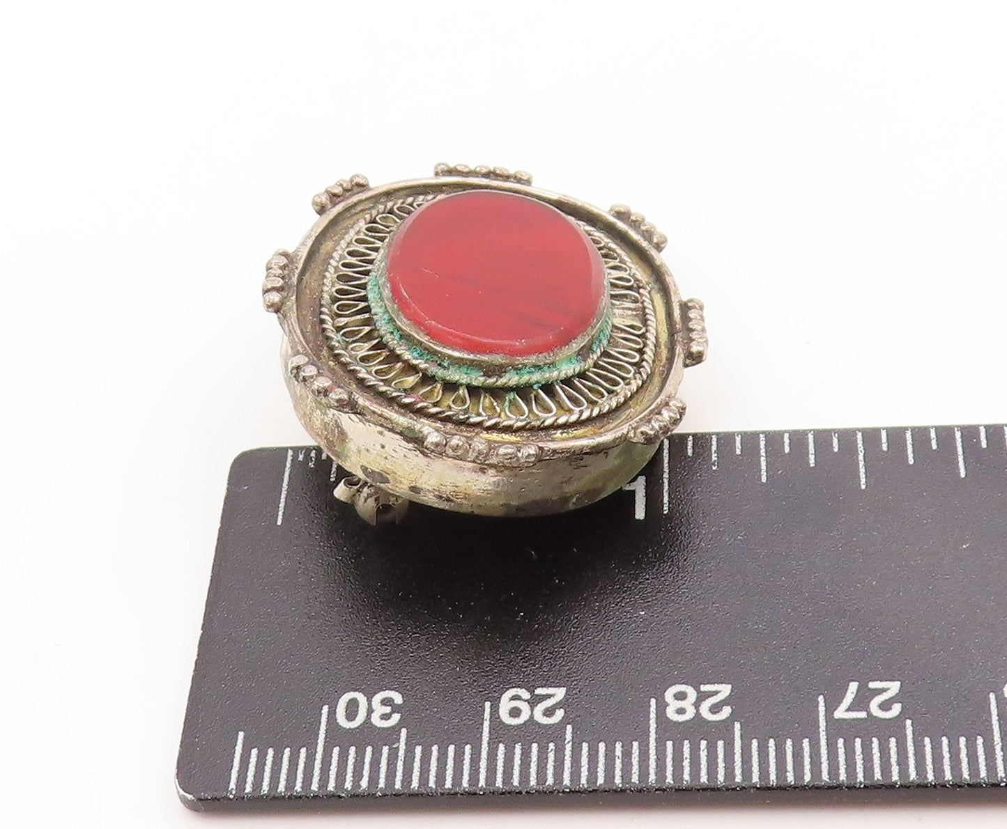 925 Sterling Silver Vintage Brooch Cabochon Red Carnelian Statement Pin  BP11874