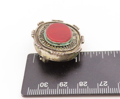 925 Sterling Silver Vintage Brooch Cabochon Red Carnelian Statement Pin  BP11874