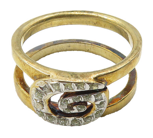 925 Sterling Silver  Vintage Topaz Two Tone Spiral Band Ring Sz 5  RG10429
