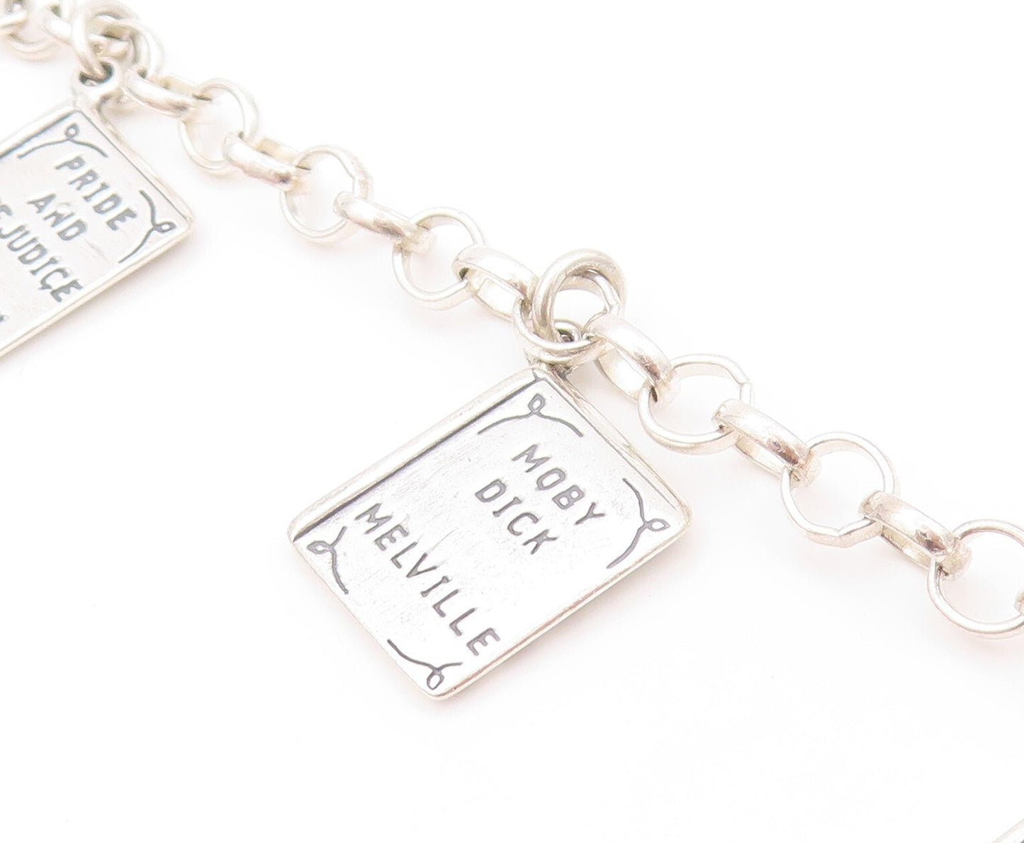 925 Sterling Silver Vintage Bracelet Book Lover Dangling Carved Books  BT11131