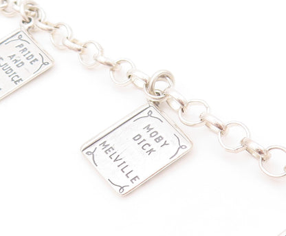 925 Sterling Silver Vintage Bracelet Book Lover Dangling Carved Books  BT11131