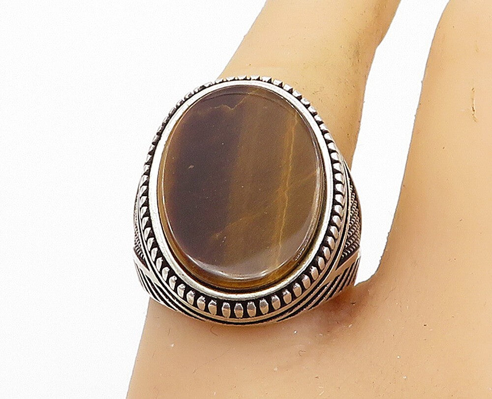 925 Sterling Silver  Vintage Inlaid Tiger's Eye Cocktail Ring Sz 10  RG7363
