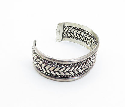 925 Sterling Silver  Vintage Dark Tone Wheat Twist Detail Cuff Bracelet BT2423