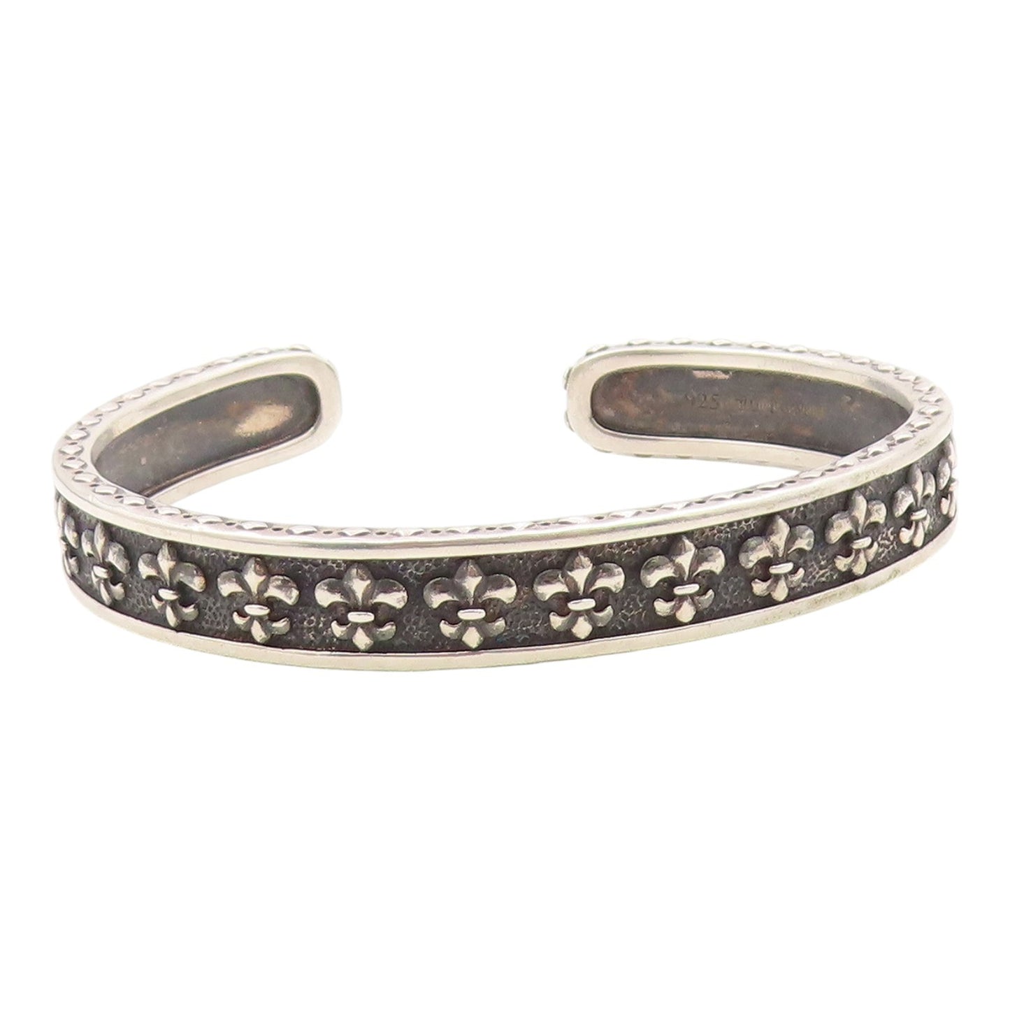 PHILIP GAVRIEL 925 Silver  Vintage Oxidized Fleur De Lis Cuff Bracelet  BT9160