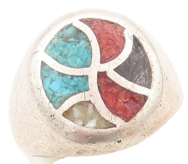 925 Sterling Silver Vintage Ring NAVAJO ZUNI Crushed Turquoise  Sz 9.5  RG31105