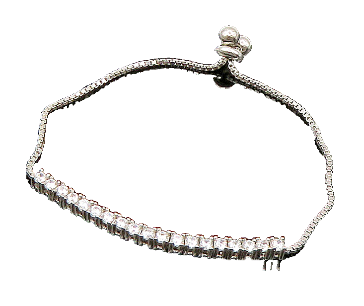 925 Silver  White Cubic Zirconia Adjustable Child Box Chain Bracelet  BT1057