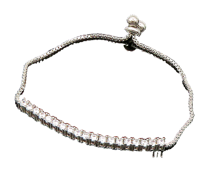 925 Silver  White Cubic Zirconia Adjustable Child Box Chain Bracelet  BT1057