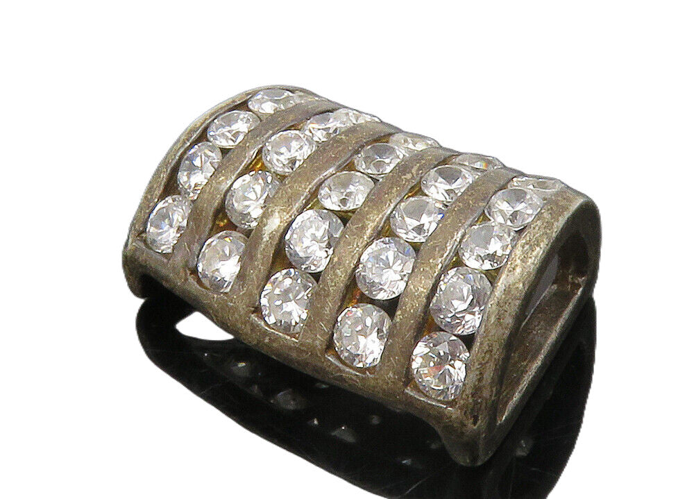 925 Sterling Silver  Vintage Cubic Zirconia Dark Tone Slide Pendant  PT11415