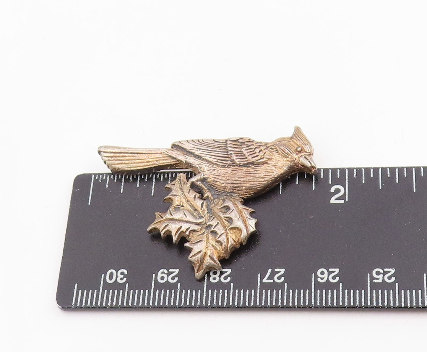 925 Sterling Silver Vintage Brooch Etched Cardinal Bird Holly Leaf Pin  BP11981