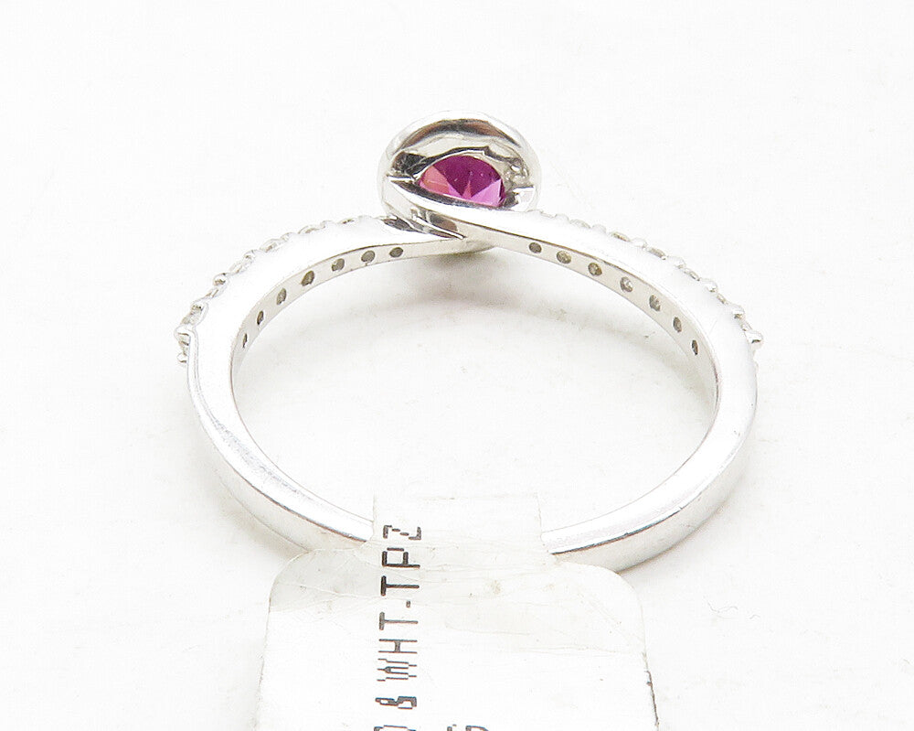 925 Sterling Silver  Pink & White Topaz Shiny Band Ring Sz 6.5  RG12852