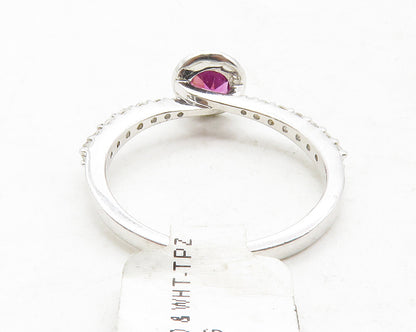 925 Sterling Silver  Pink & White Topaz Shiny Band Ring Sz 6.5  RG12852