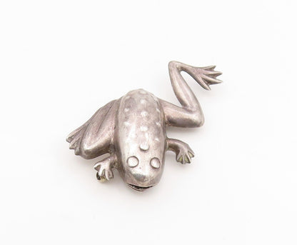 925 Sterling Silver Vintage Brooch Textured Leaping Frog Figurine Pin  BP12105