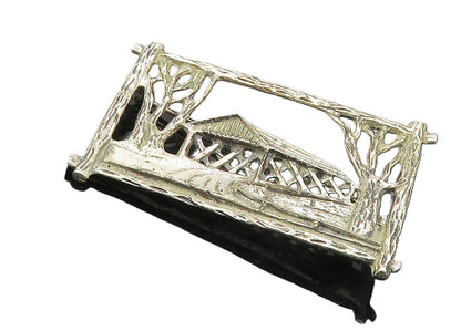BEAU 925 Sterling Silver  Vintage Shiny Road Forest Scene Brooch Pin  BP3630