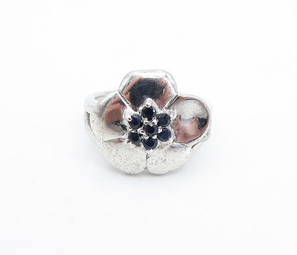 925 Sterling Silver Black Hematite Shiny Floral Statement Ring Sz 6.5 RG6573
