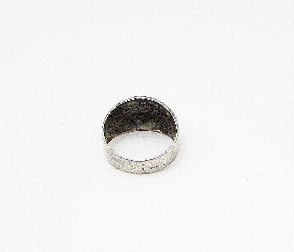 925 Sterling Silver  Vintage Enamel Love Heart Band Ring Sz 7.5  RG2996