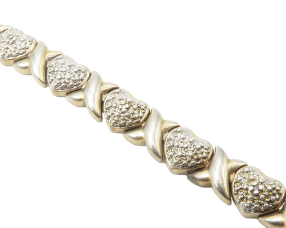 925 Sterling Silver  Vintage Genuine Diamonds XO Heart Chain Bracelet  BT5648